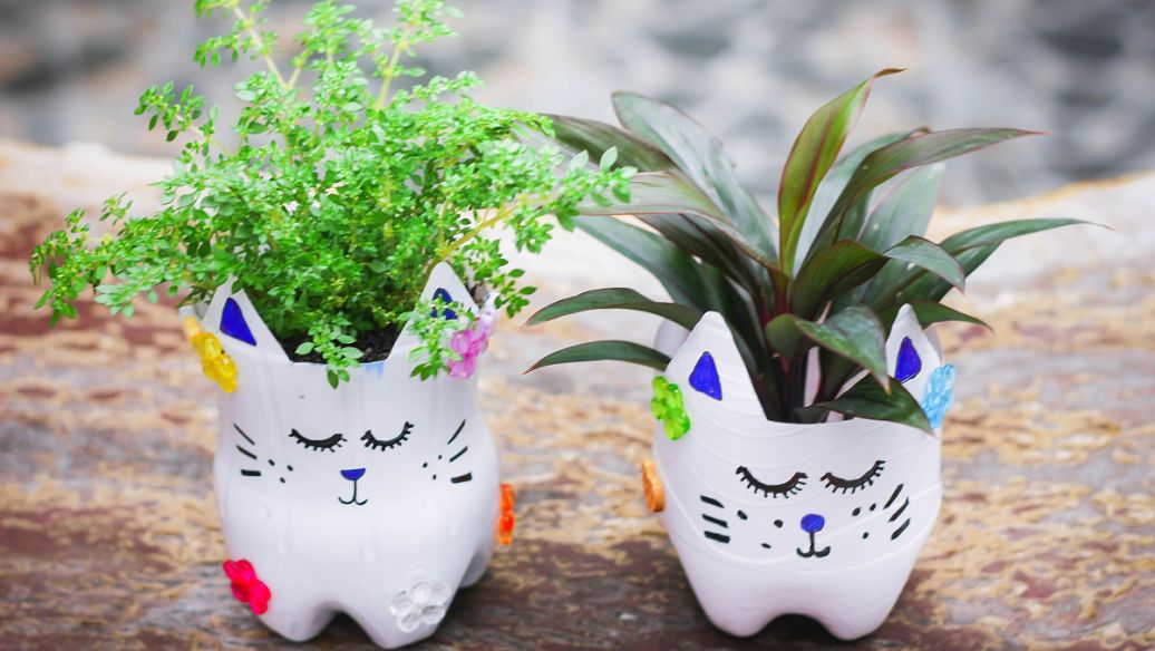 洗衣液瓶子科技手工 洗衣液塑料瓶手工diy制作漂亮的花盆花器教程